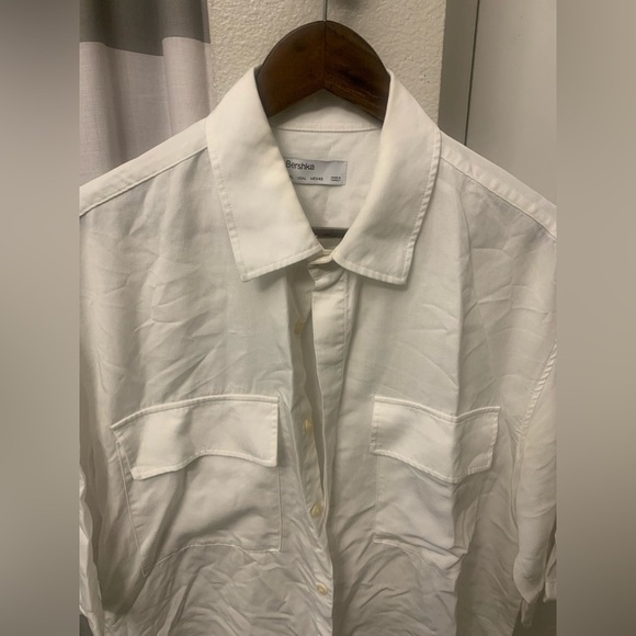 BERSHKA Men’s Oversized White Double Pocket Button Street Urban Shirt 40 Large L - Picture 6 of 10